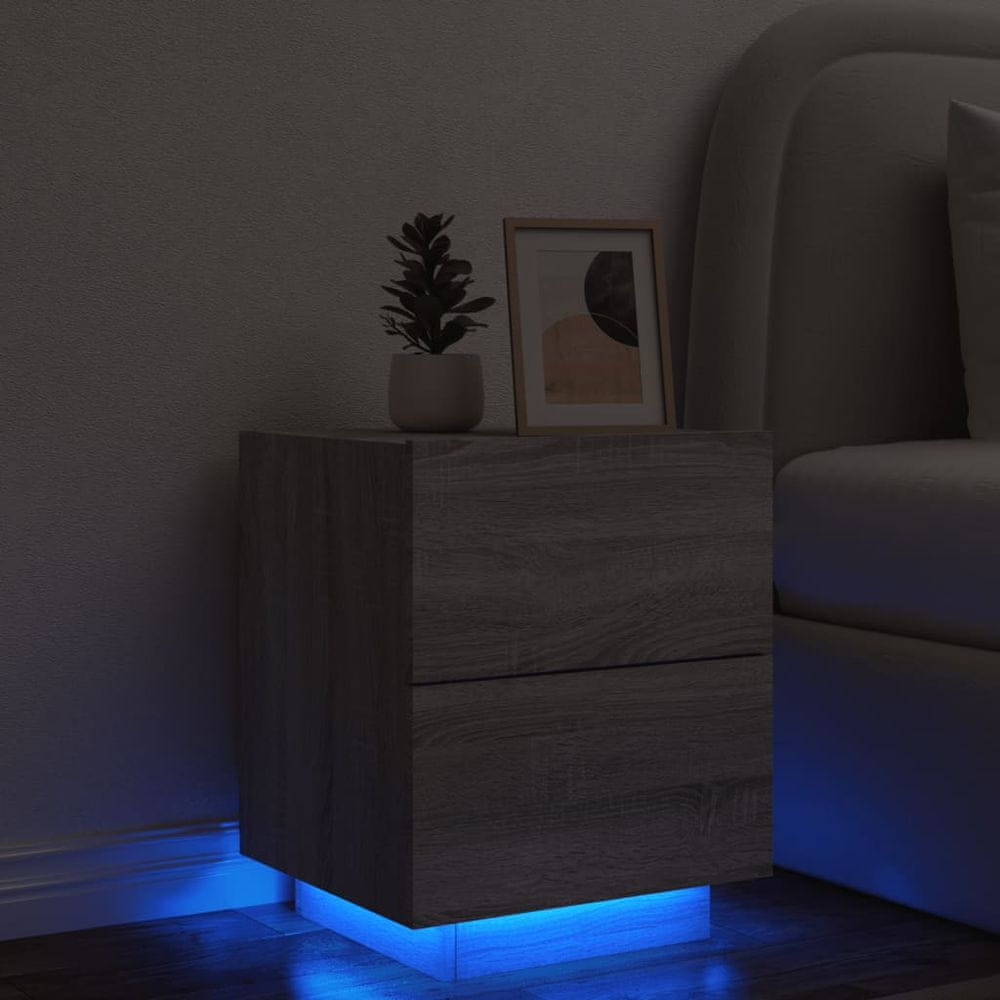 Vidaxl Nočný stolík s LED svetlami sivý dub sonoma kompozitné drevo